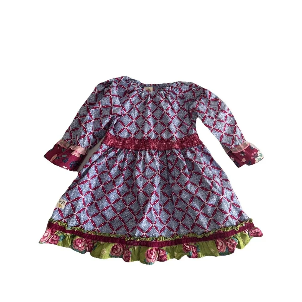 Wild Flowers Floral Ruffles Dress Pattern Purple Blue Dress Size 6